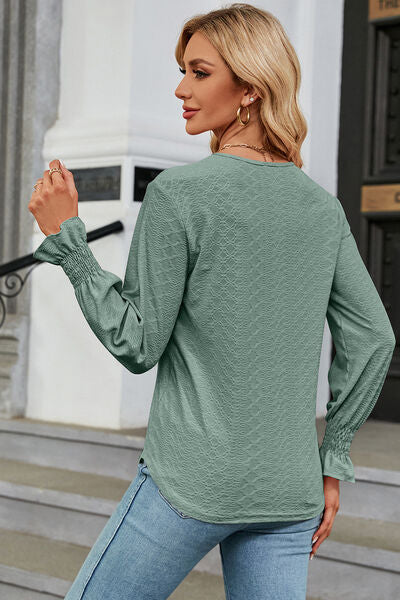 V-Neck Flounce Sleeve T-Shirt