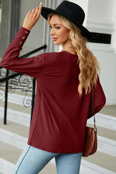 V-Neck Lantern Sleeve T-Shirt