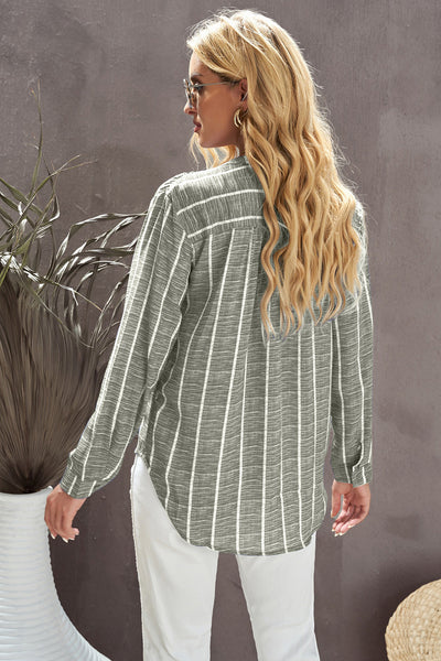 Striped Notched Long Sleeve Shirt