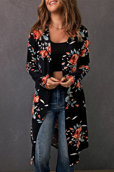 Printed Open Front Longline Cardigan