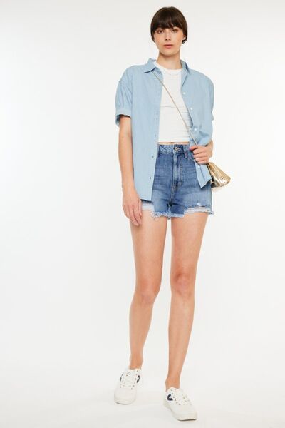 Kancan Raw Hem High Waist Denim Shorts