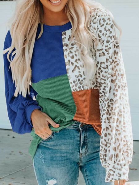 Color Block Leopard Round Neck