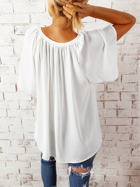 Ruched Notched Half Sleeve Blouse