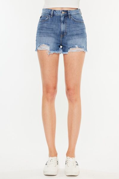 Kancan Raw Hem High Waist Denim Shorts