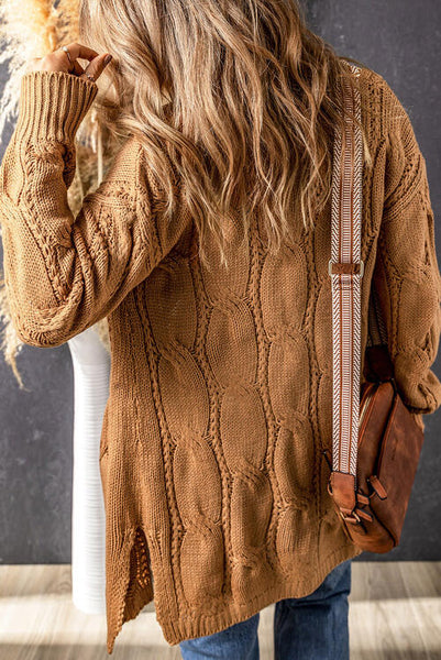 Cable-Knit Dropped Shoulder Cardigan