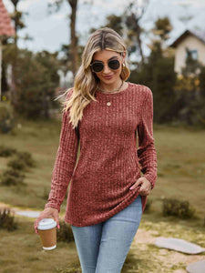 Ribbed Round Neck Long Sleeve Tee