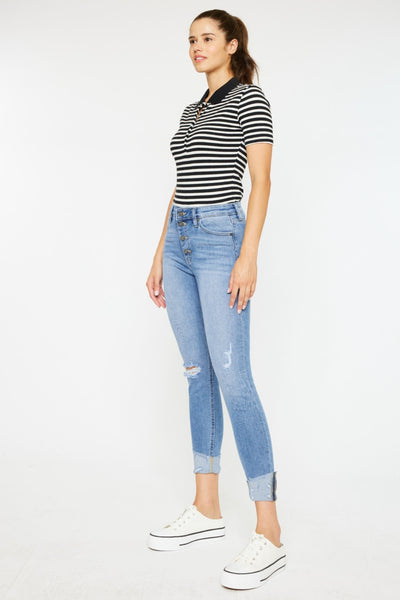 Distressed Cat's Whiskers Button Fly Jeans