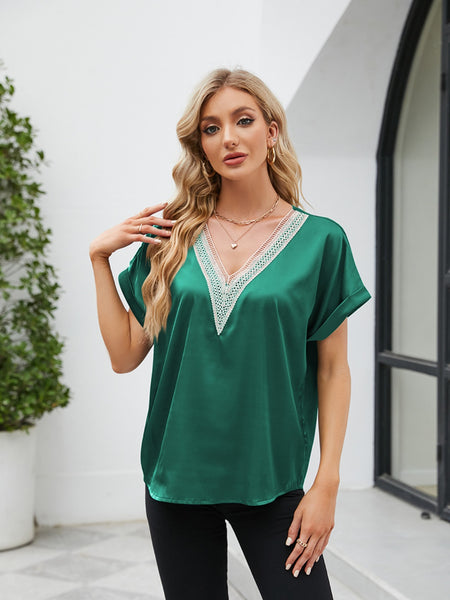 V-Neck Short Sleeve Blouse