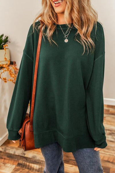 Round Neck Drop Shoulder Slit Sweatshirt