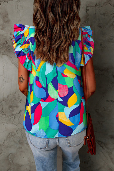 Printed Round Neck Butterfly Sleeve Top