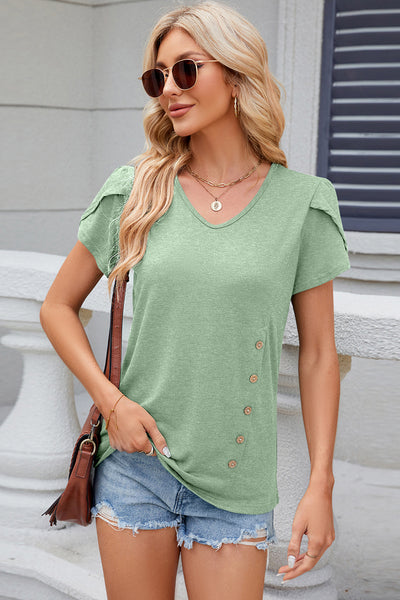 V-Neck Petal Sleeve T-Shirt