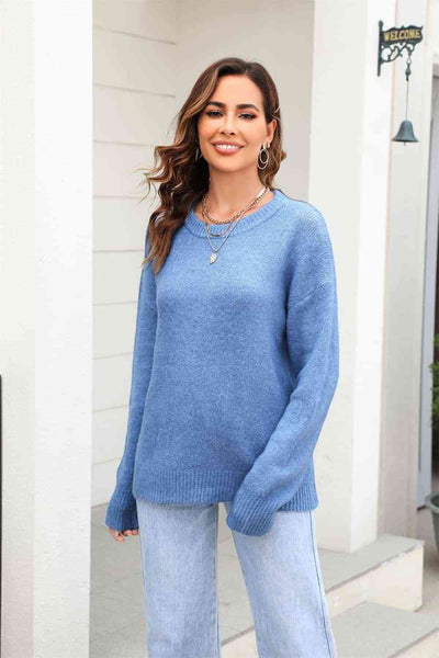 Round Neck Ribbed Long Sleeve Sweater